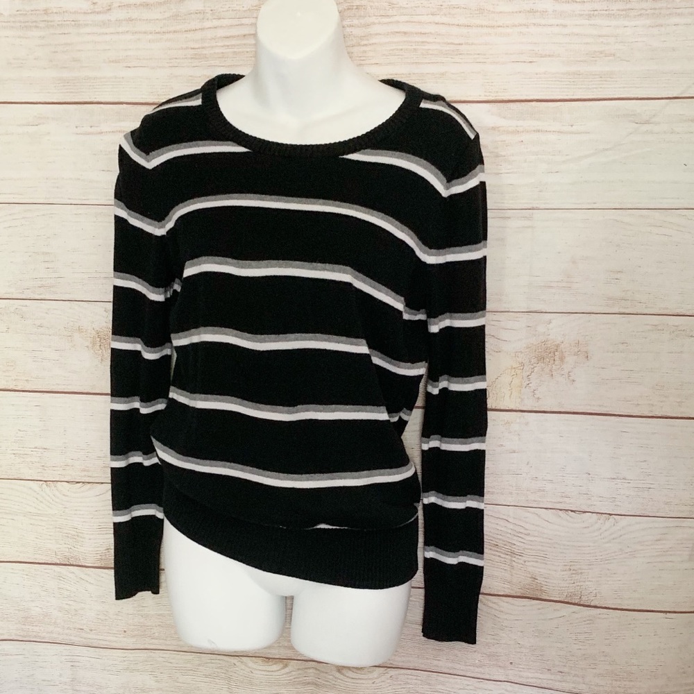 MERONA Black Grey And White Striped Scoop Sweater